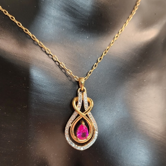 VINTAGE PAJ BB 1980s Gold Plated Pink Crystal Pendant Necklace Signed - Picture 14 of 15